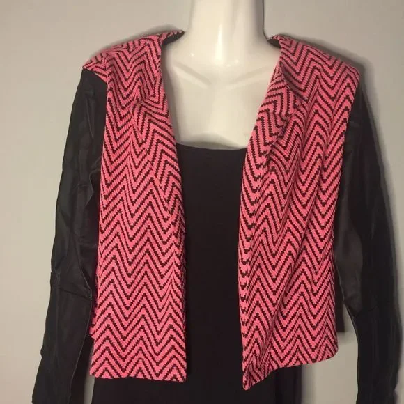 Fuschia Print Jacket w/ Faux leather sleeves - Picture 6 of 12